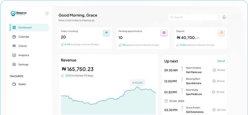 Reservr dashboard preview